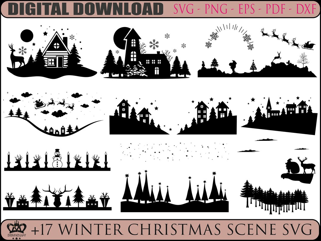 Winter Christmas Scene SVG, Winter Scene SVG, Magical Christmas Scene ...