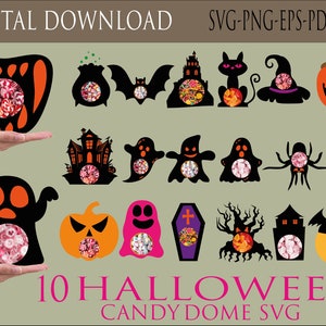 10 Halloween Candy Dome SVG Big Bundle, Halloween Candy Holder SVG, Candy Ornaments SVG, Schokoladenhalter SVG, Trick or Treat Geschenke, Clipart