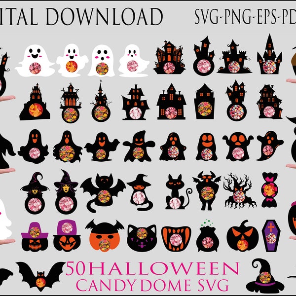 50 Halloween Candy Dome SVG Big Bundle, Halloween Candy Holder SVG, Candy Ornaments SVG, Chocolate holder svg, Trick or Treat Gifts, clipart