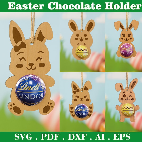 Porta chocolates de Pascua SVG, silueta de Cricut, Glowforge Svg, archivo cortado con láser, porta chocolates de conejito Svg, huevo de Pascua, decoración de Pascua