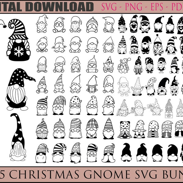 95 Christmas Gnome Bundle svg,png,pdf Christmas Doodle, Gnomes Merry Christmas svg, Gnomies svg Cut File for cricut