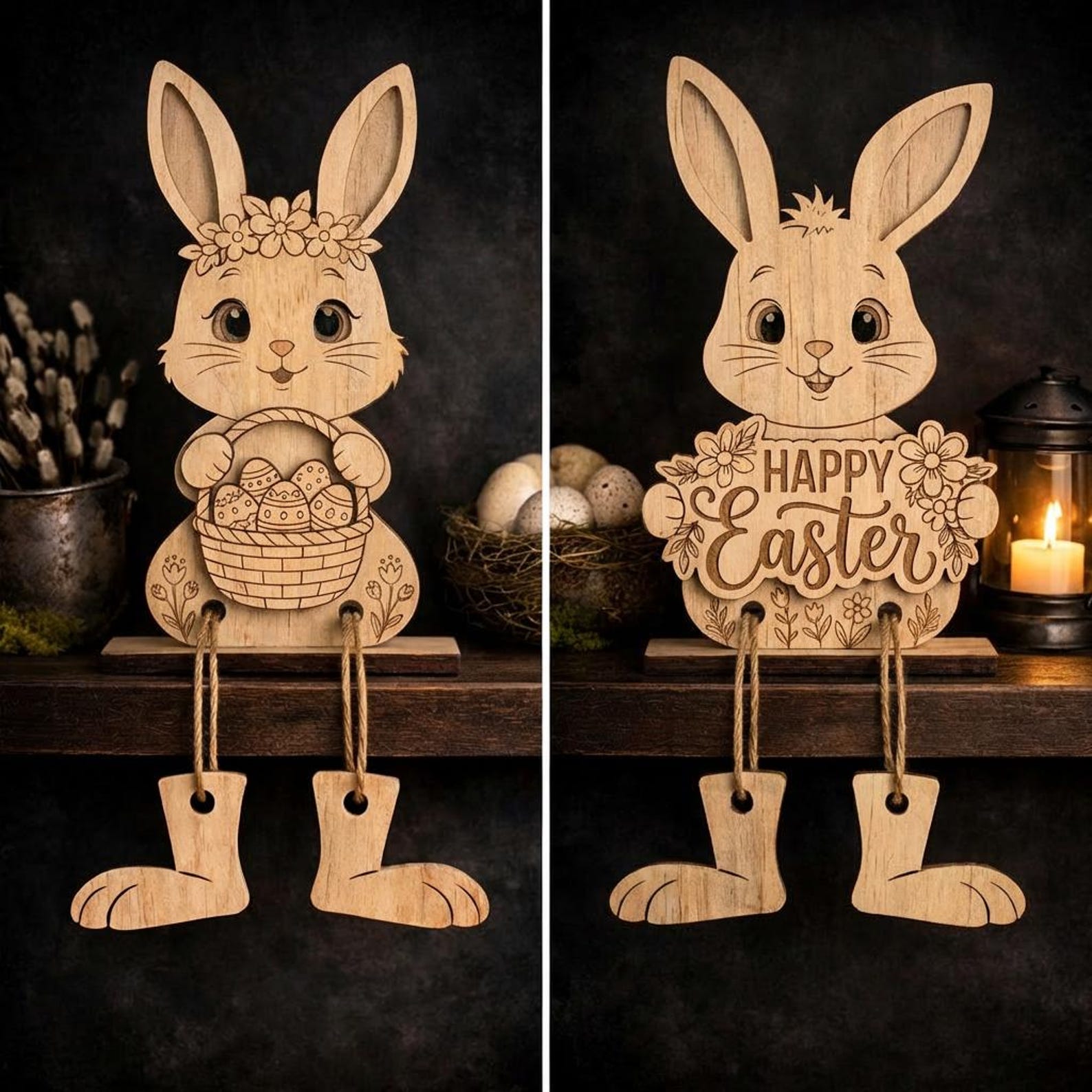 Easter Bunny Shelf Sitters Figurines Laser Svg File Glowforge Layered ...