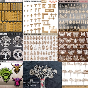 Laser Cut Mega Bundle SVG, file di taglio laser SVG, Bokkmarks in formato SVG, Cake topper in formato SVG, a nido d'ape in formato SVG, Taglio laser dell'albero; File CNC File di taglio laser