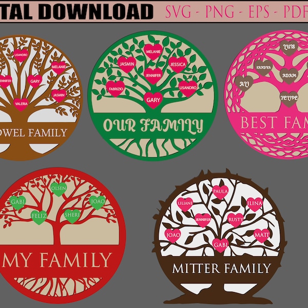 05 Family Tree Laser Cut Svg Files, Laser files , Vector Files For Wood Laser Cutting