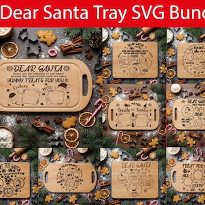 10 Kära Santa Tray SVG Bundle, Treat For Santa Tray Glowforge Laserfil, Skärbräda SVG Laserskuren Fil, Digitala Julfiler