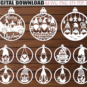 Christmas Gnome Ornament SVG, Christmas SVG, Ornaments Svg, Christmas Bauble SVG, Christmas Decor, Laser Cut File, Glowforge Svg, Gnome Svg