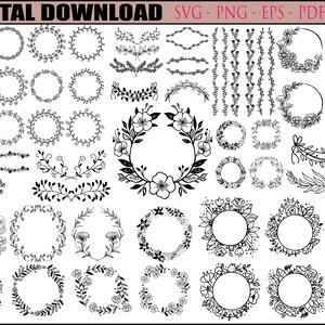Wreath Svg Bundle | Floral Wreath Bundle | Laurel wreath svg | Flower svg | floral svg | Circle frame svg | Flower wreath svg | png