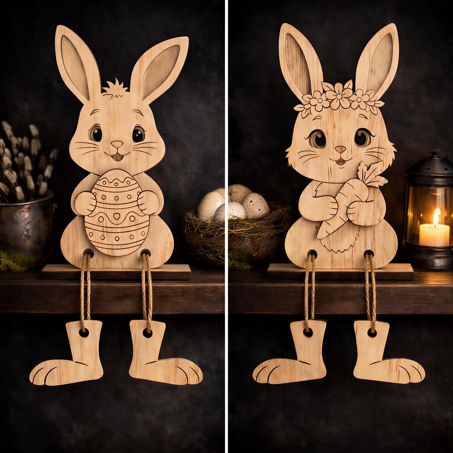 Easter Bunny Shelf Sitters Figurines Laser Svg File Glowforge Layered ...