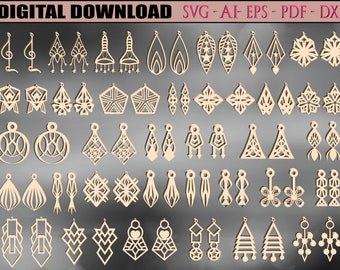 Geometric Earrings bundle laser cut svg file Glowforge elegant earrings vector cnc templates Earings dxf cut plan Digital download