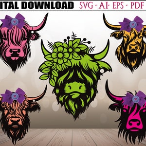 12 Highland Cow SVG Cut File l Glowforge Files l Laser Cut Sign Files l Door Hanger Laser File l Instant Download.