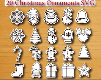 20 Christmas Ornaments SVG , Gingerbread Ornaments SVG, , Glowforge files, Christmas Decor SVG, Laser Cut File, Santa Svg, Christmas Tree