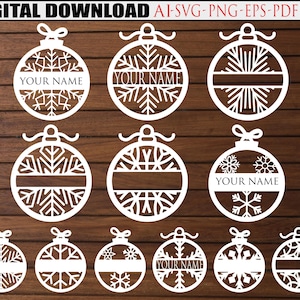 Split Snowflake SVG Files, Personalized Snowflake Bundle SVG, Ornament Plain svg, Glowforge Cut Files, Laser File, Instant Download