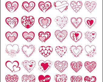 36 Wooden Hearts Bundle Svg, Heart Cutting Templates, Vector Hearts Svg, Valentines Decor, Valentines Laser cut, Pattern Hearts, Glowforge