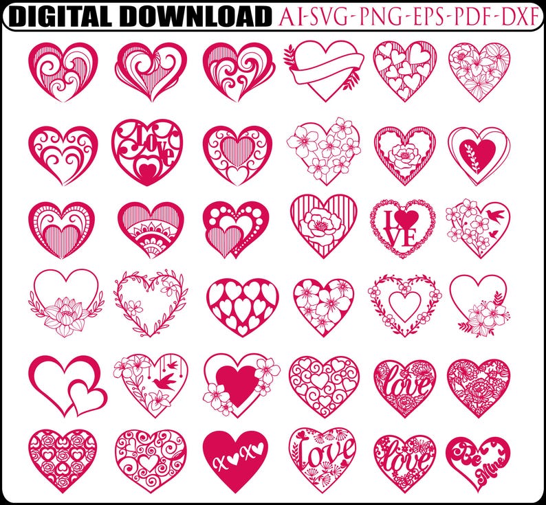 Heart Ornament SVG Bundle: 36 Laser Cut Designs Valentine Wedding Decor ...