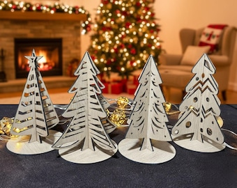 04 Weihnachtsbaumständer Lasercut Bündel, stehende Weihnachtsbäume 3D Lasercut, Tannenbäume Laser, Weihnachtsbaum Deko SVG