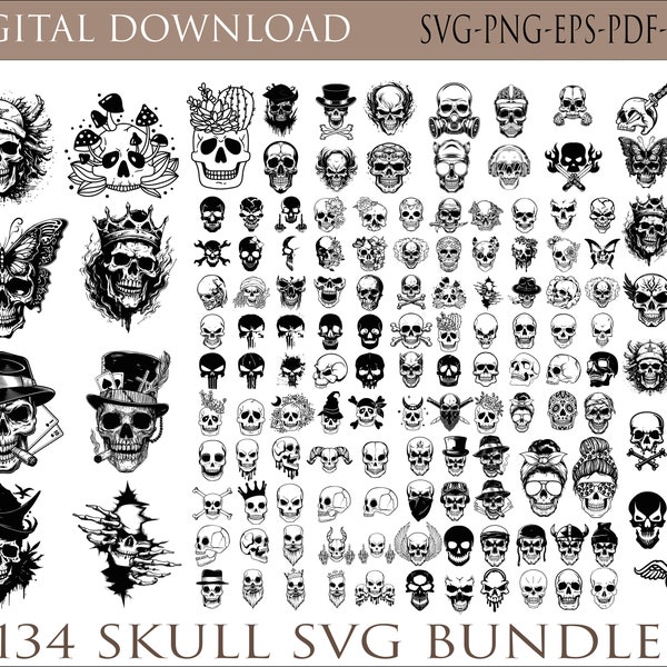 Skull svg bundle, skull png files, sugar skulls svg, skull clipart, Skeleton Svg, Western svg, Longhorn Bull Skull svg, Instant download