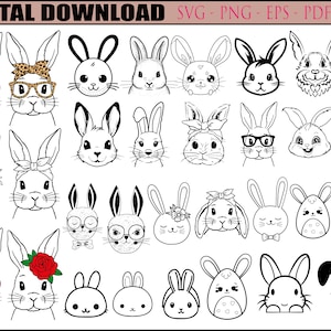 Osterhase Gesicht SVG, Süße Hasen Gesichter SVG, Osterhase SVG, Hase Silhouette, Kinder Ostern SVG.