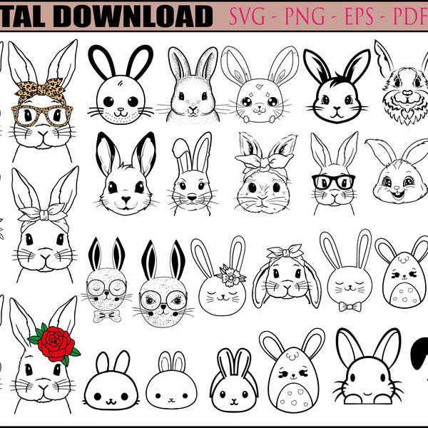 Easter Bunny Face svg, Cute Bunny Faces svg, Easter Bunny svg, Bunny Silhouette, Kids Easter svg.