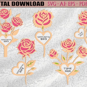 Feliz regalo de flores del Día de la Madre, Corte láser de mamá, Archivo de corte láser SVG de 2 capas, Glowforge del día de la madre, svg, pdf, ai, eps, dxf
