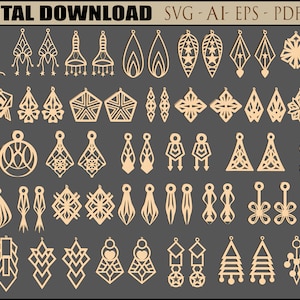 Geometric Earrings bundle laser cut svg file Glowforge elegant earrings vector cnc templates Earings dxf cut plan Digital download