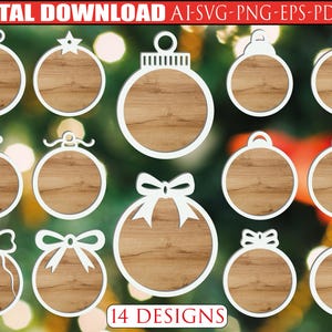 14 Blank ornament SVG, Personalized wood ornament svg, Round ornament bundle svg, Ornament laser files, Christmas ornament svg