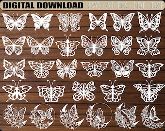 ¡Paquete de mariposas svg, svg! Plantilla de corte de papel de mariposas, corte láser de mariposa, archivo de corte de mariposa, corte de papel, para silueta, cricut