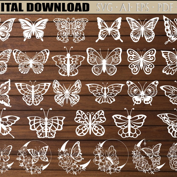 Schmetterling Svg, Svg Bundle! Schmetterlinge-Papierschnitt-Vorlage, Schmetterling-Laserschnitt, Schmetterlings-Schnittdatei, Papierausschnitt, für Silhouette, Cricut
