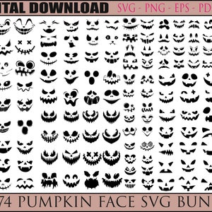 Pumpkin Face SVG Bundle, Pumpkin Face PNG Bundle, Pumpkin Face Clipart, Pumpkin Face SVG Cut Files for Cricut, Halloween Pumpkin Face Svg