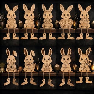 Osterhasen-Regalfiguren (Laser-SVG-Datei) für Glowforge, mehrlagige Osterhasen-Ornamente (SVG-Datei), sitzender Osterhase (Laser-Datei)