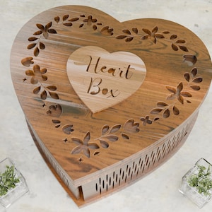 File Svg tagliati al laser con scatola a forma di cuore - File Svg con scatola a cuore per il taglio laser - Portagioie di San Valentino ideale per regali e ricordi