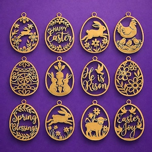 Easter Eggs Laser Cut SVG Bundle, Bunny Ornaments Svg, Easter Egg Tags, Easter Hanger SVG, Easter Bunny, Easter Floral decor, Easter Rabbit