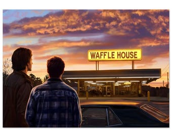Supernatural Waffelhaus Sonnenuntergang Art Print: Sam & Dean Winchester Poster oder Leinwand