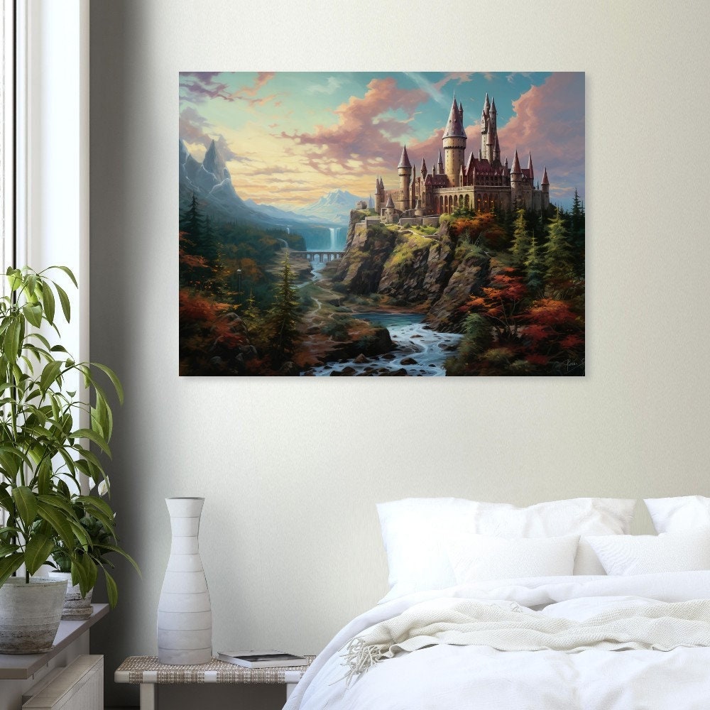 Hogwarts Castle Oil Painting Forest Wall Art. Cozy Castle Print. Matte ...