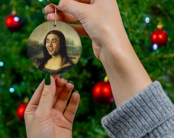 Saint Nicolas Mona Lisa Ceramic Christmas Ornament | Nicolas Cage | Secret Santa | Gag Gift | Funny Ornament | Ugly Ornament