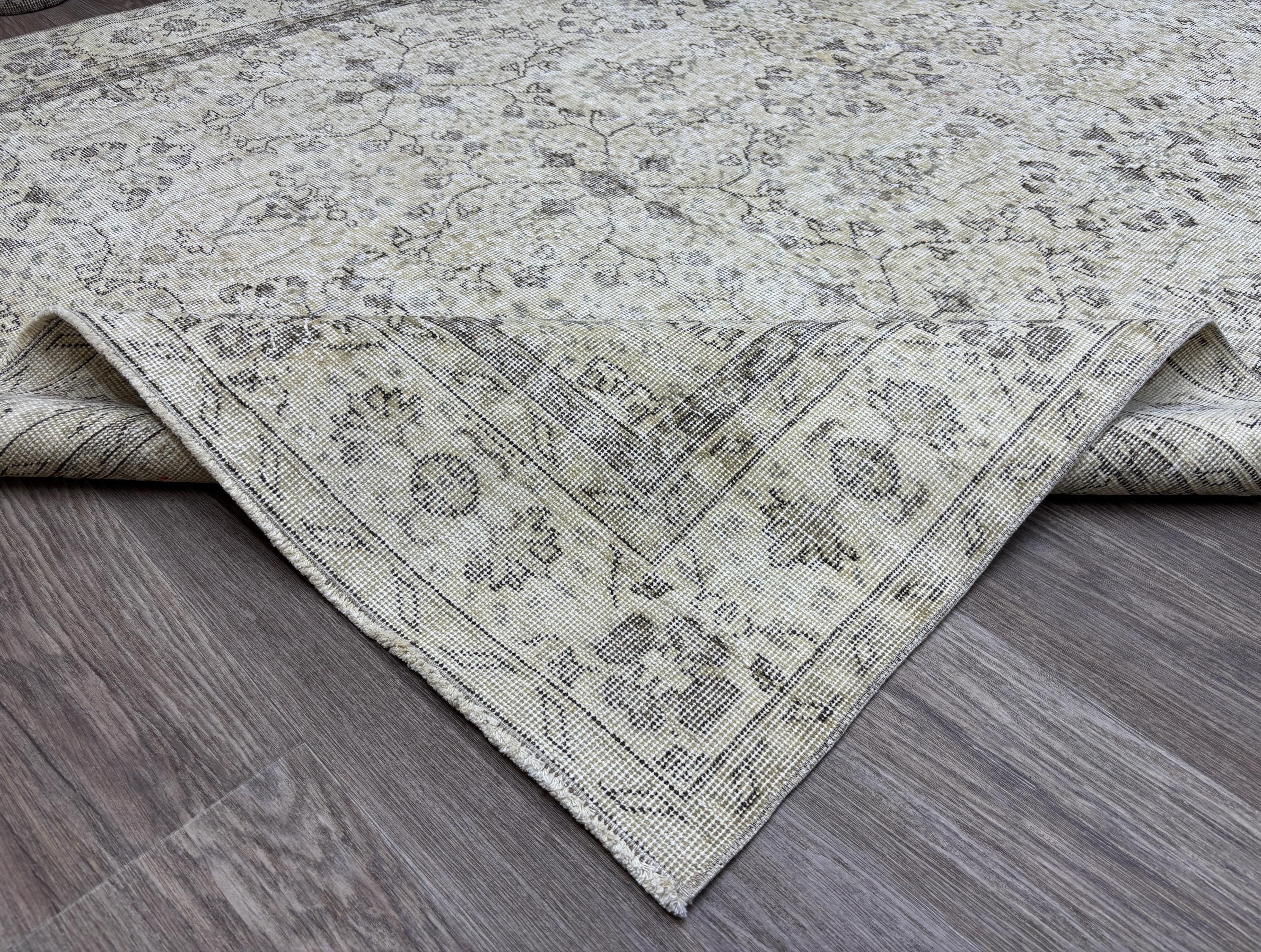 6x9 Vintage Turkish Oushak Rug: Hand-Knotted Wool, Beige Neutral Rug