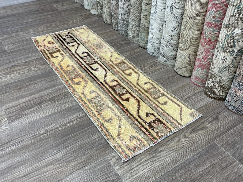 2x5 Beige Brown Turkish Runner Rug, 2x5 Vintage Patchwork Runner