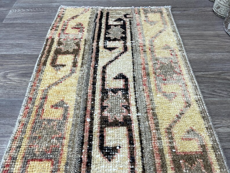 2x5 Beige Brown Turkish Runner Rug, 2x5 Vintage Patchwork Runner