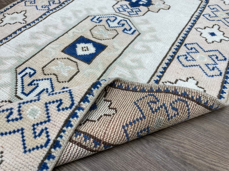2x4 Turkish Rug, Small Oushak Rug, 2x4 White Pink Blue Rug, Natural