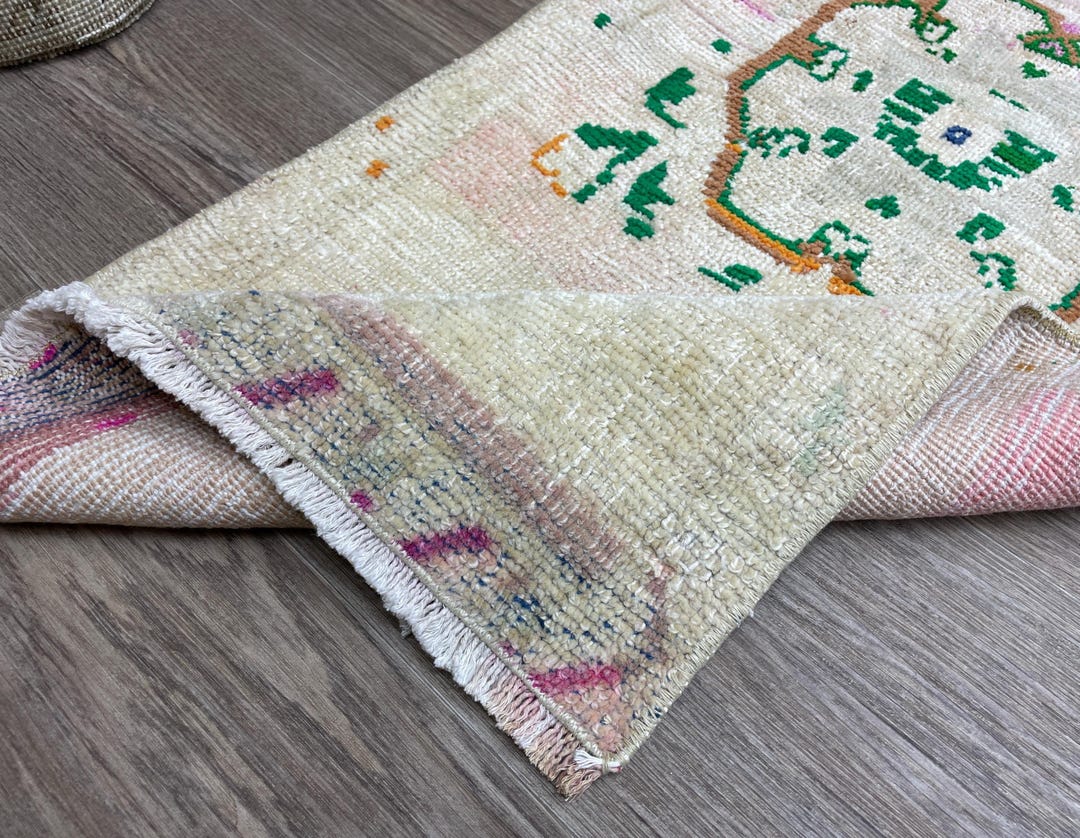 2x4 Beige Pink Green Turkish Rug, Vintage Small Rug, 2x4 Oushak Rug ...