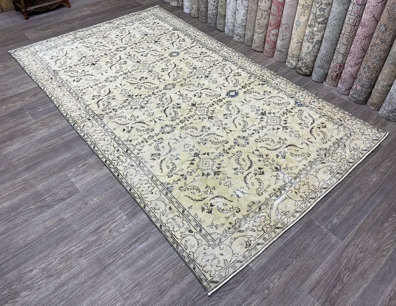 6x9 Beige Brown Turkish Rug, 6x9 Neutral Vintage Rug, Natural Wool Rug