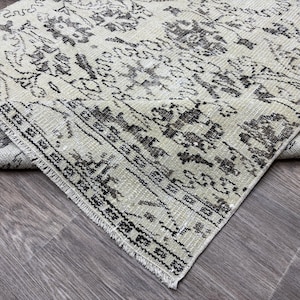 Vintage Turkish Oushak Rug 4x8: Beige Brown Floral Wool Anatolian Hallway Rug