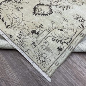 6x9 Vintage Turkish Oushak Rug: Hand-Knotted Wool, Beige Brown Rug