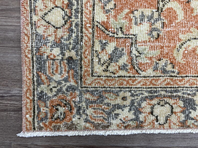 4x6 Orange Brown Turkish Rug, 4x6 Vintage Oushak Rug, Handmade Wool Rug