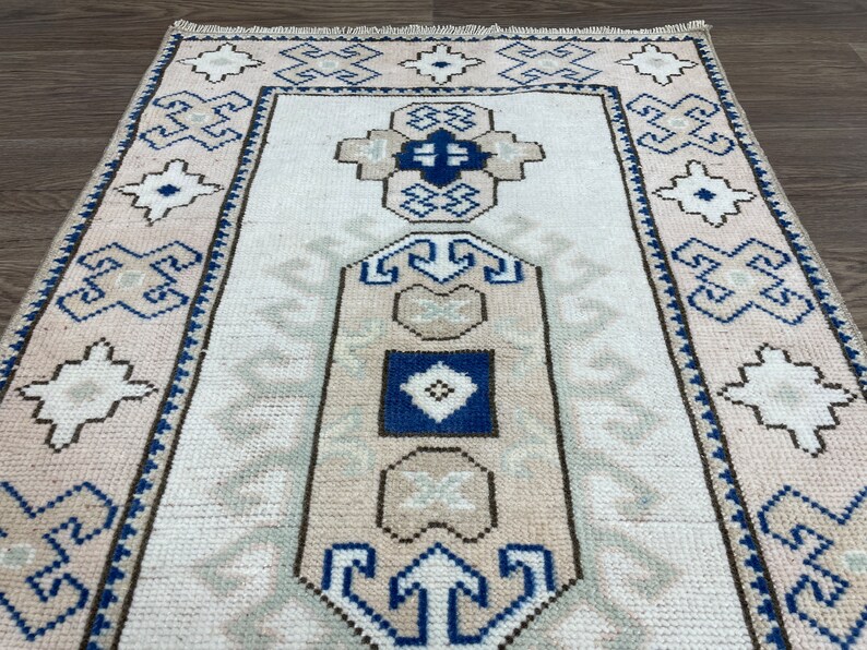 2x4 Turkish Rug, Small Oushak Rug, 2x4 White Pink Blue Rug, Natural