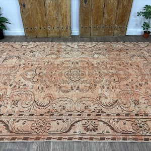 6x9 Faded Red Brown Turkish Rug, 6x9 Vintage Rug, Large Oushak Rug, Hand-Knotted Wool Rug, Living Room, Bedroom, Dining Room Rug, 5.8x9.2 Ft