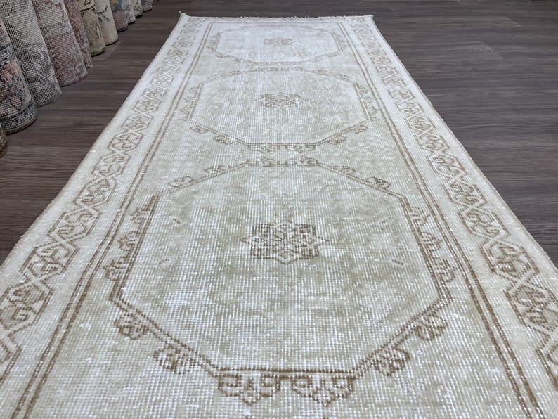 3x10 Cream Brown Turkish Runner, 3x10 Neutral Vintage Runner, Beige