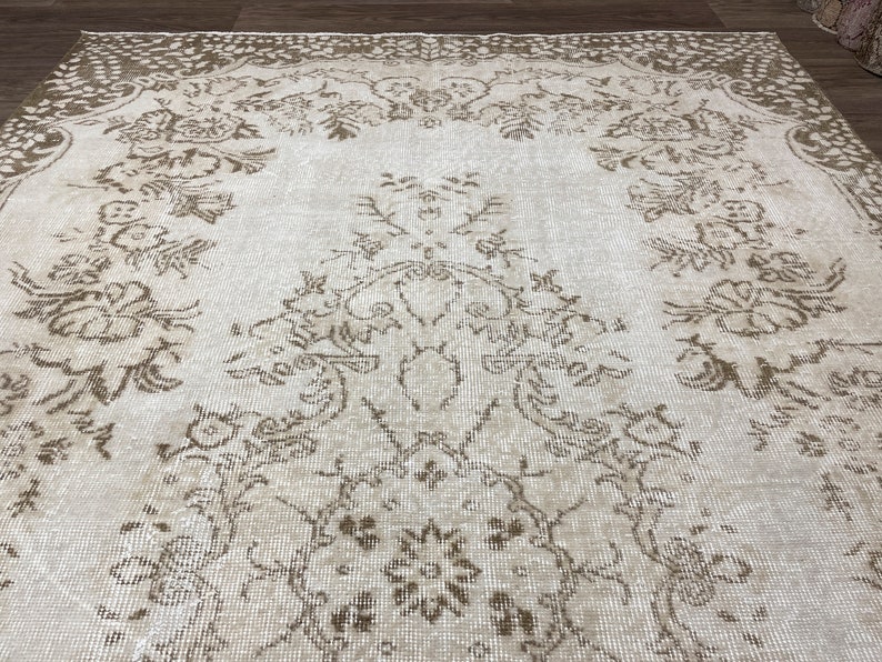 6x10 Turkish Area Rug, 6x10 Beige Brown Vintage Oushak Rug, Handmade