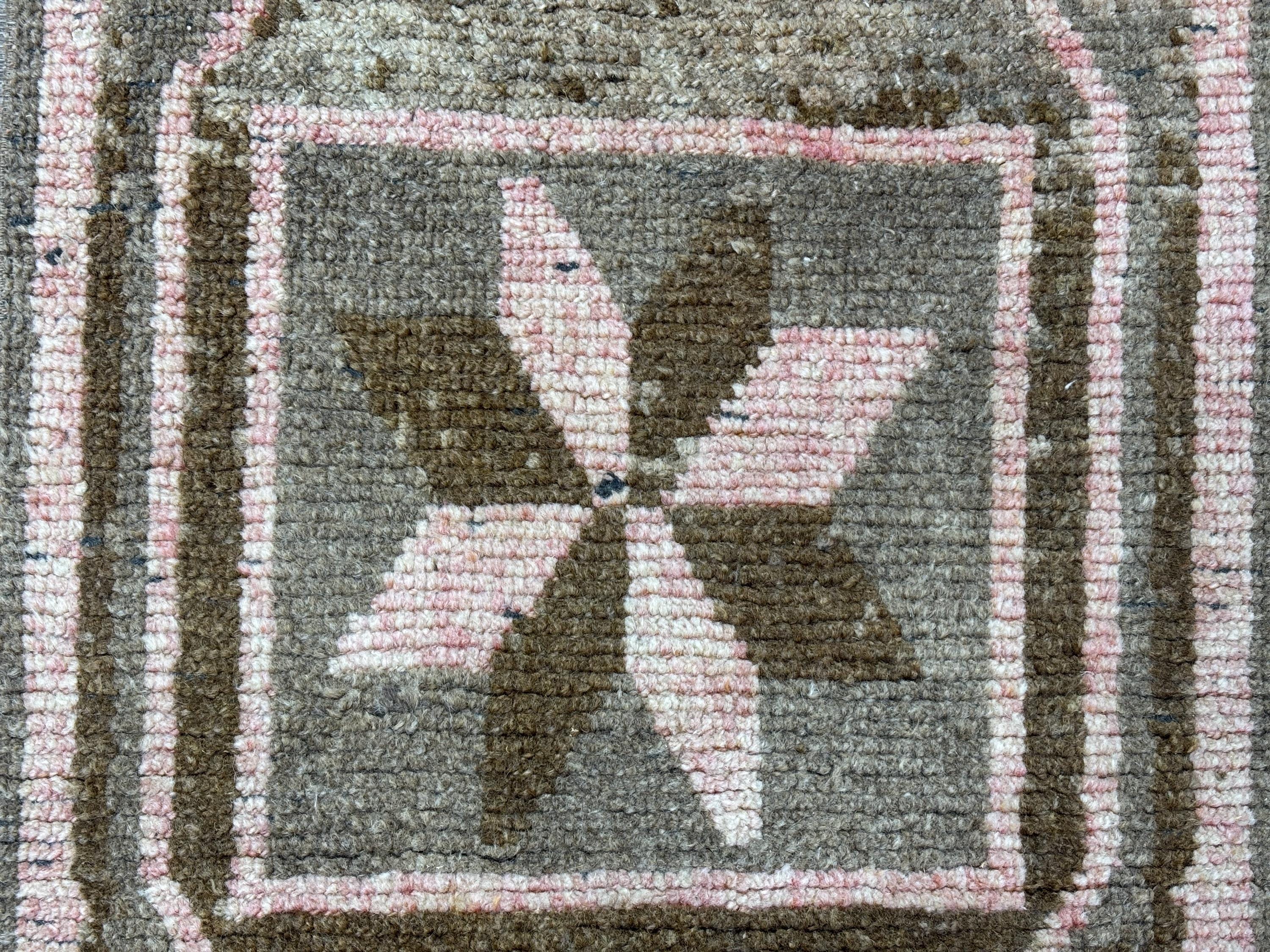 2x4 Pink Brown Vintage Turkish Accent Rug, Hand-knotted Wool Small Area ...