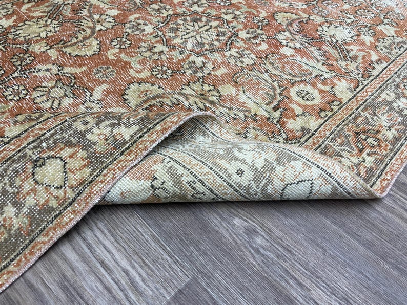 4x6 Orange Brown Turkish Rug, 4x6 Vintage Oushak Rug, Handmade Wool Rug