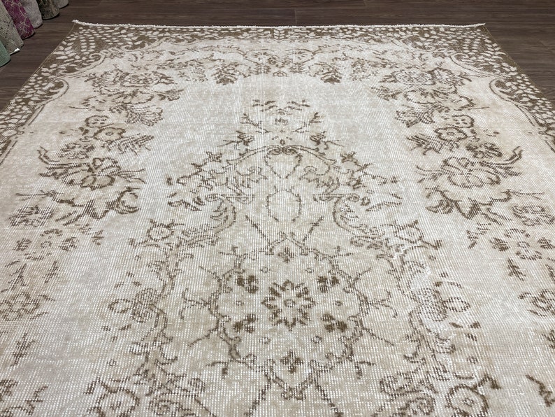 6x10 Turkish Area Rug, 6x10 Beige Brown Vintage Oushak Rug, Handmade